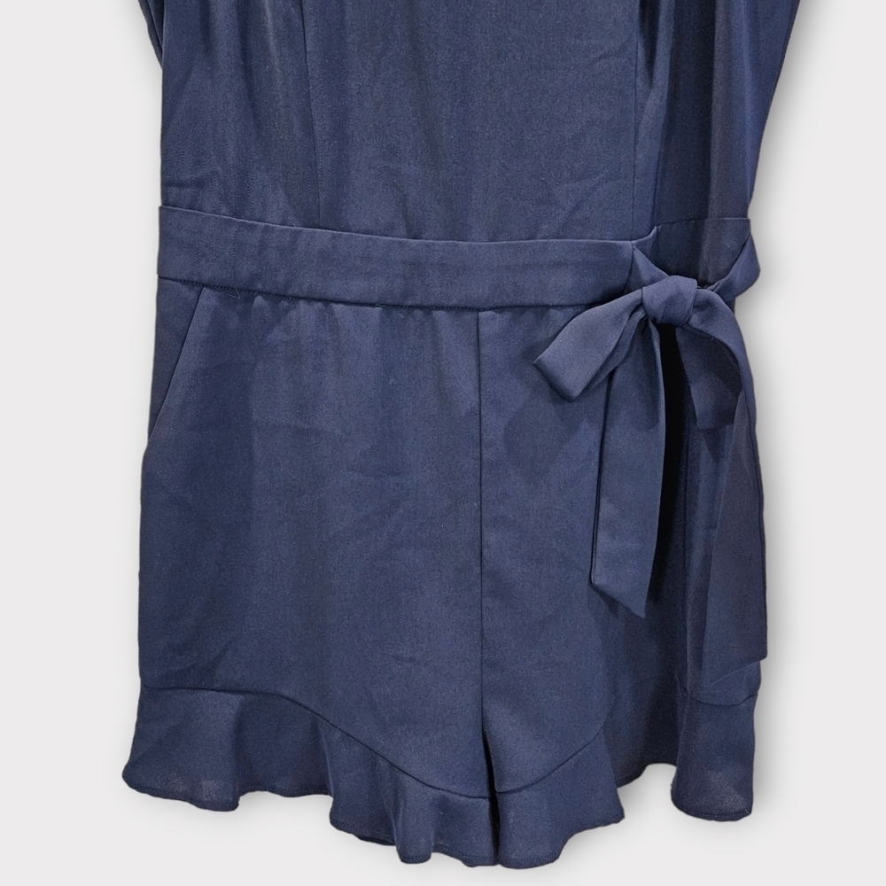 Parker Navy Catherine Romper Tie Waist Ruffle Hem Size 4 - Picture 4 of 14